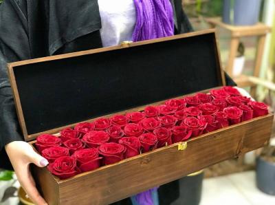 باکس گل چوبی خوابیده رز قرمز 